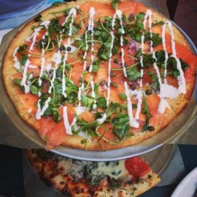 Gluten-free smoked salmon pizza from Kitchen Zinc